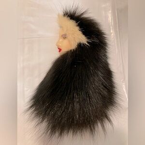 NWOT BROOCH MINK FUR LADY PIN - HandPainted Face - Handmade - RARE - OOAK - Lrg